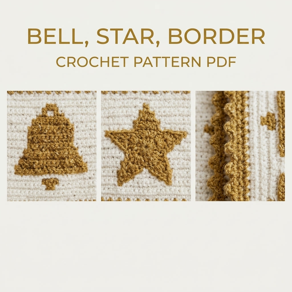 Bells and Stars Crochet Blanket Pattern PDF – Christmas Tapestry Crochet Throw in Gold and White