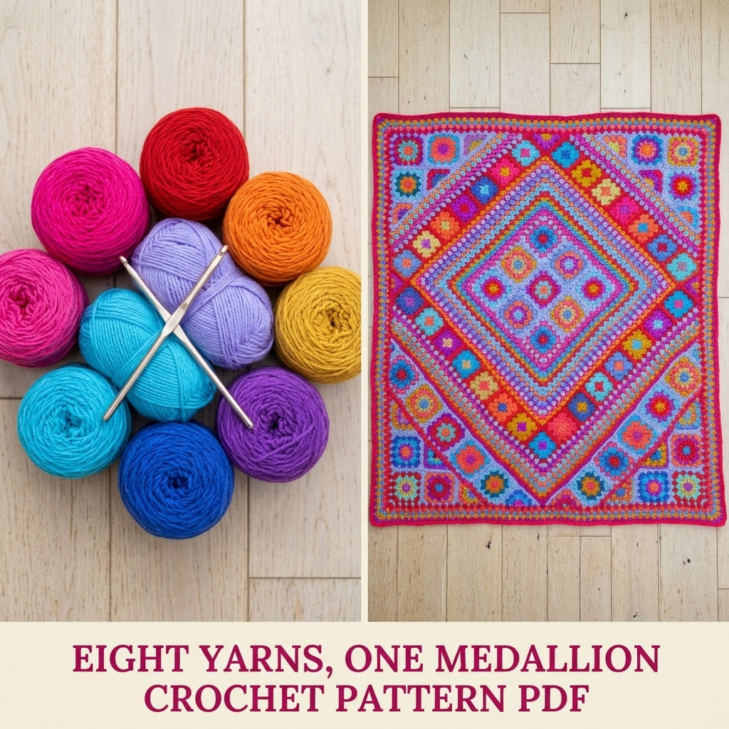 Sunset Granny Medallion Blanket Crochet Pattern PDF – Bright Pink and Orange Granny Throw
