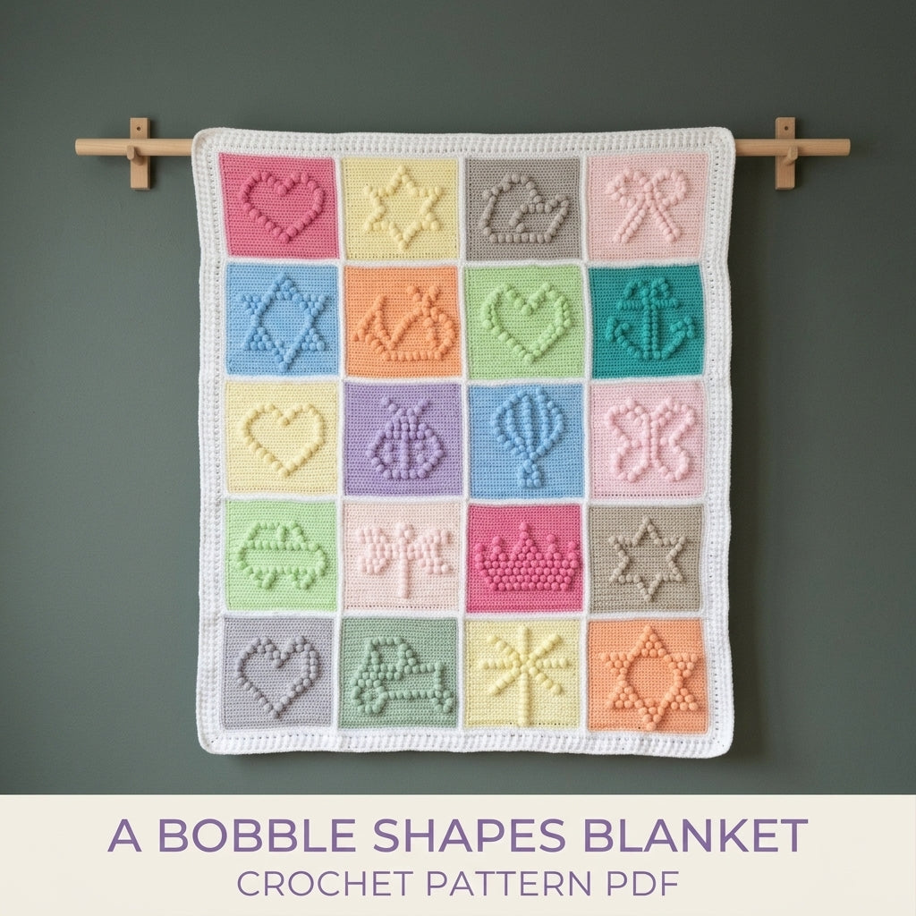 Bobble Shapes Baby Blanket Crochet Pattern PDF – Textured Pastel Squares