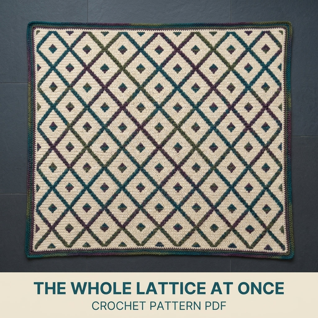 Trellis Mosaic Crochet Blanket Pattern PDF – Diamond Lattice Throw in Teal, Plum and Green