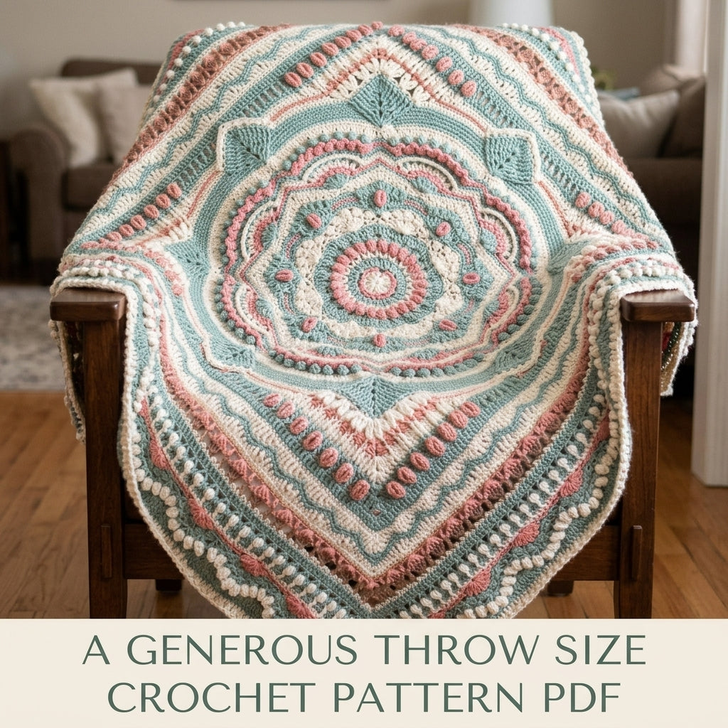 Sage Salmon Overlay Mandala Blanket Crochet Pattern PDF – Textured Mandala Throw