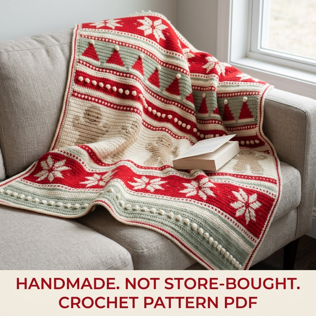 Gingerbread Christmas Blanket Crochet Pattern PDF – Festive Tapestry Afghan