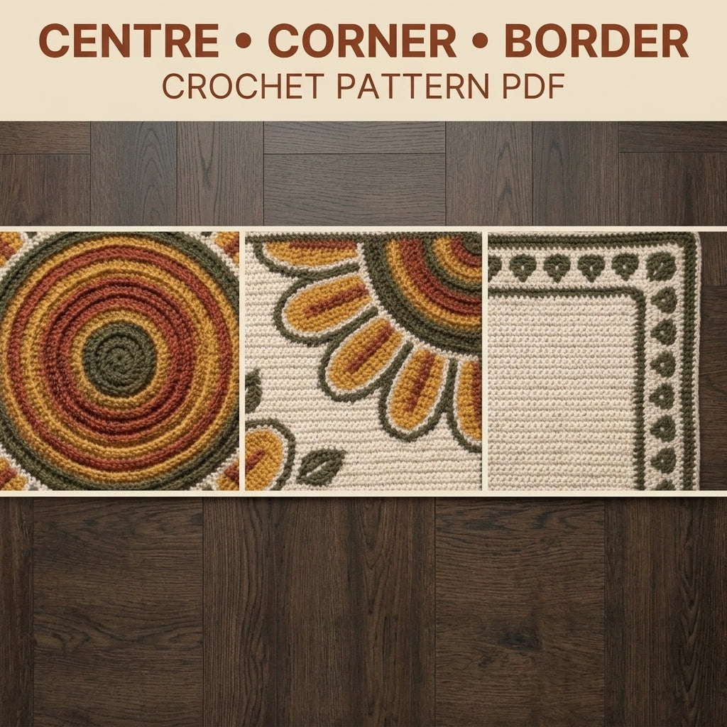 Sunflower Tapestry Crochet Blanket Pattern PDF – Floral Medallion Throw in Mustard, Rust and Olive