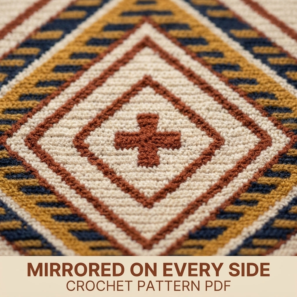 Diamond Tapestry Crochet Blanket Pattern PDF – Geometric Throw in Rust, Mustard and Navy