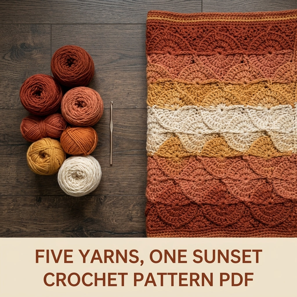 Catherine Wheel Crochet Blanket Pattern PDF – Textured Scalloped Throw in Rust, Orange and Cream