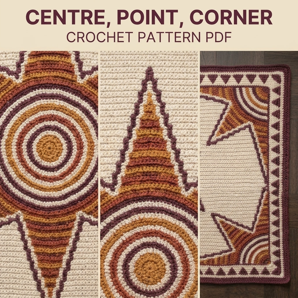 Sun Star Tapestry Crochet Blanket Pattern PDF – Celestial Throw in Mustard, Orange and Plum