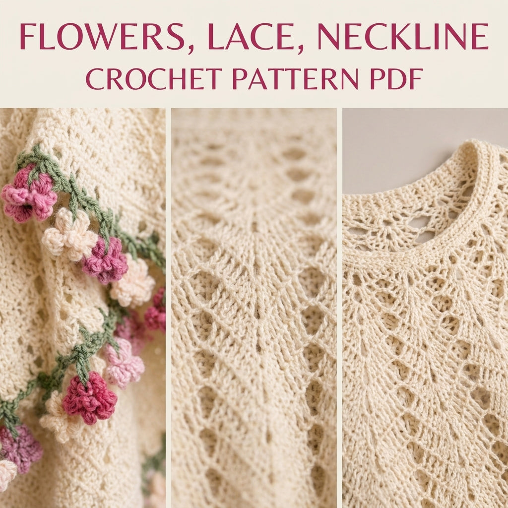 Lace Poncho with Flower Edge Crochet Pattern PDF – Romantic Lace Poncho
