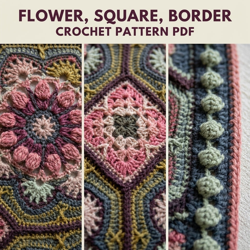 Tiled Flower Medallion Crochet Blanket Pattern PDF – Octagon Motif Throw in Vintage Pinks