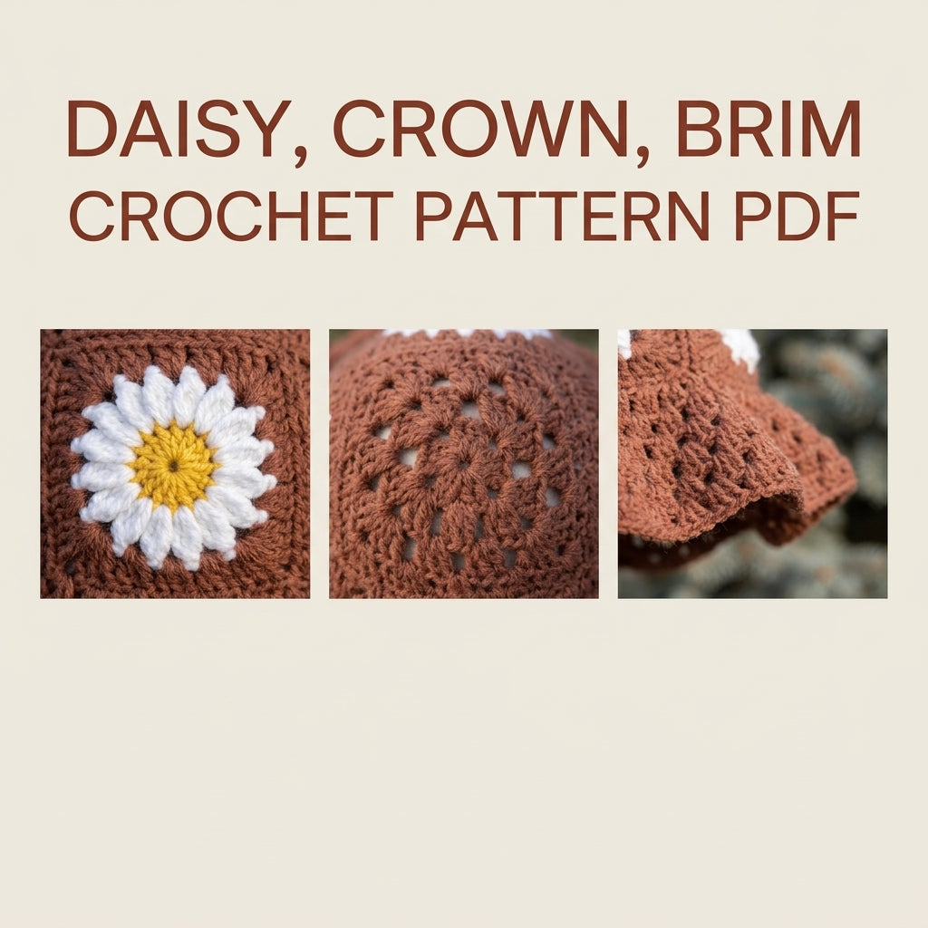 Daisy Granny Bucket Hat Crochet Pattern PDF – Granny Square Sun Hat with Flowers