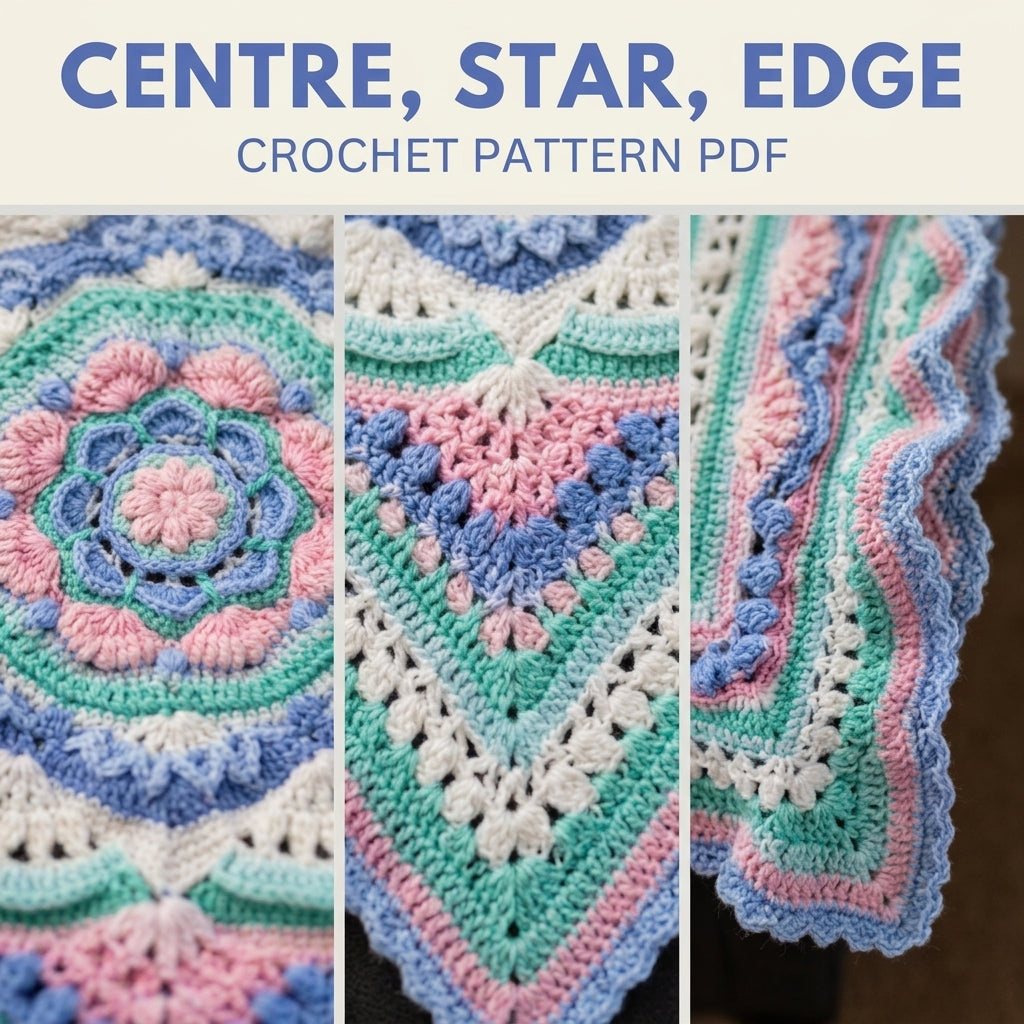 Pastel Star Mandala Blanket Crochet Pattern PDF – Textured Mandala Square Throw