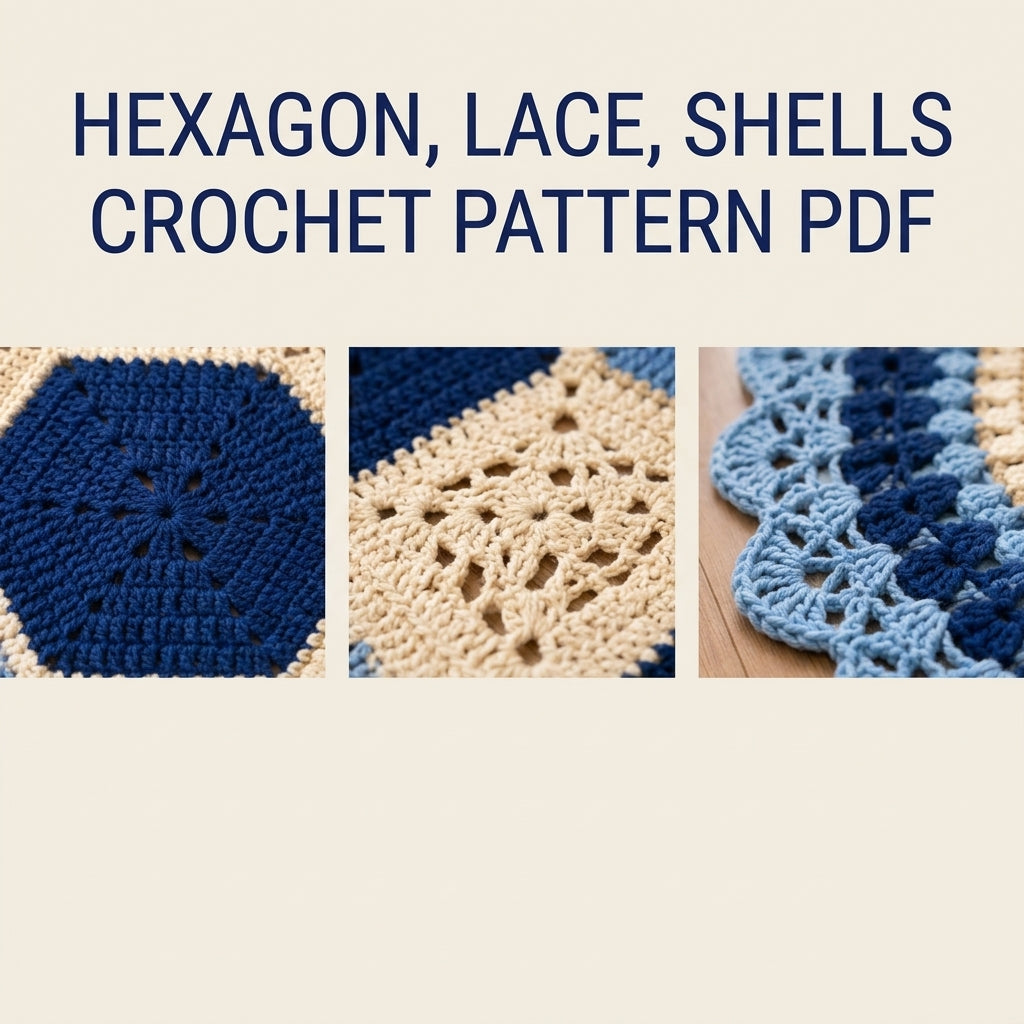 Blue Hexagon Round Rug Crochet Pattern PDF – Navy and Cream Round Rug