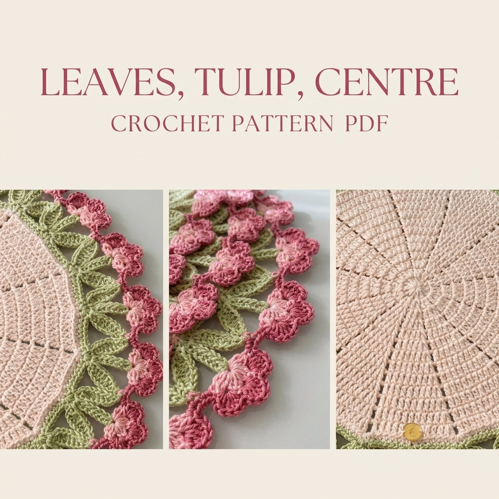 Rose Tulip Edge Placemat Crochet Pattern PDF – Round Table Mat with Flower Edge