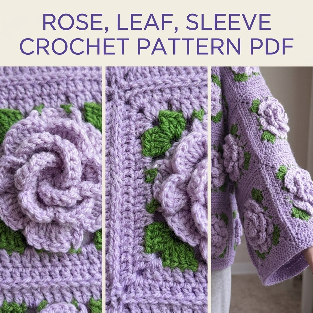 Lavender Rose Square Cardigan Crochet Pattern PDF – 3D Rose Granny Cardigan