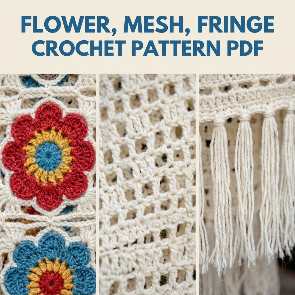 Flower Edge Mesh Wrap Crochet Pattern PDF – Granny Flower Shawl Cape