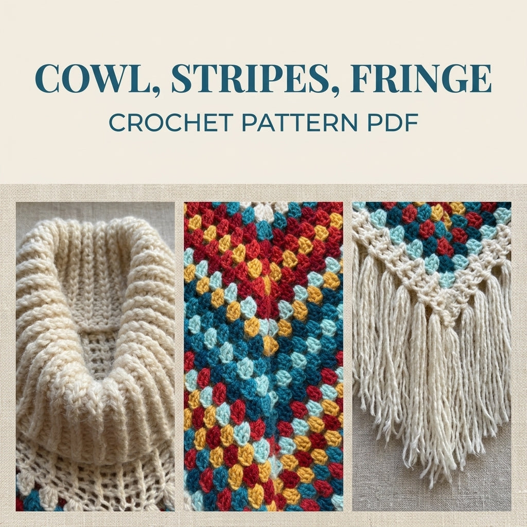 Cowl Neck Granny Stripe Poncho Crochet Pattern PDF – Easy Fringe Poncho