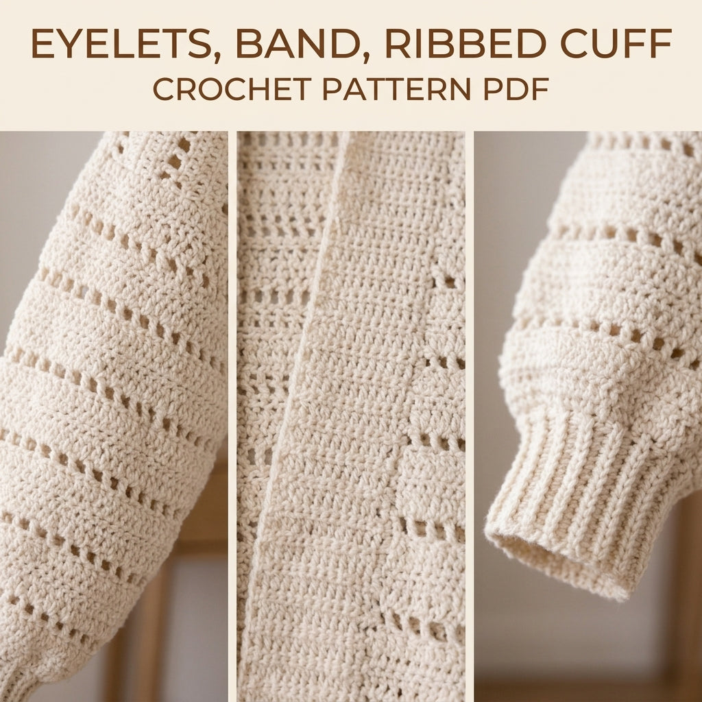 Lace Cocoon Cardigan Crochet Pattern PDF – Oversized Eyelet Cardigan with Ribbed Cuffs