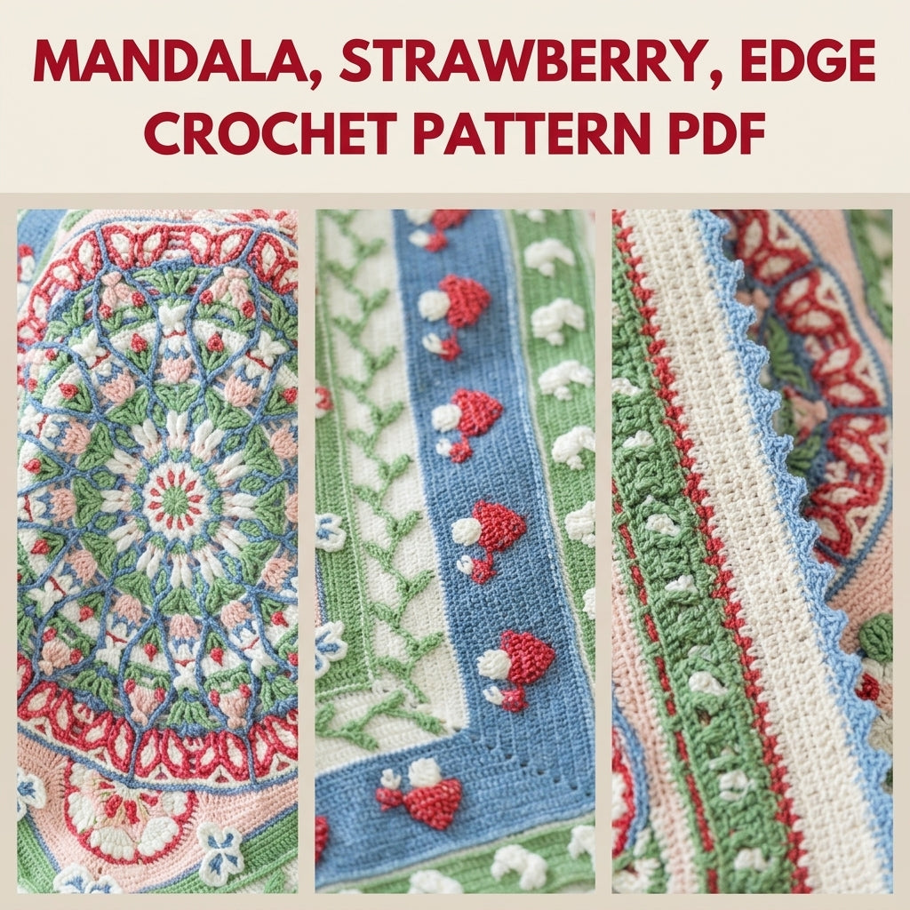 Strawberry Garden Overlay Mandala Blanket Crochet Pattern PDF – Strawberry and Flower Borders