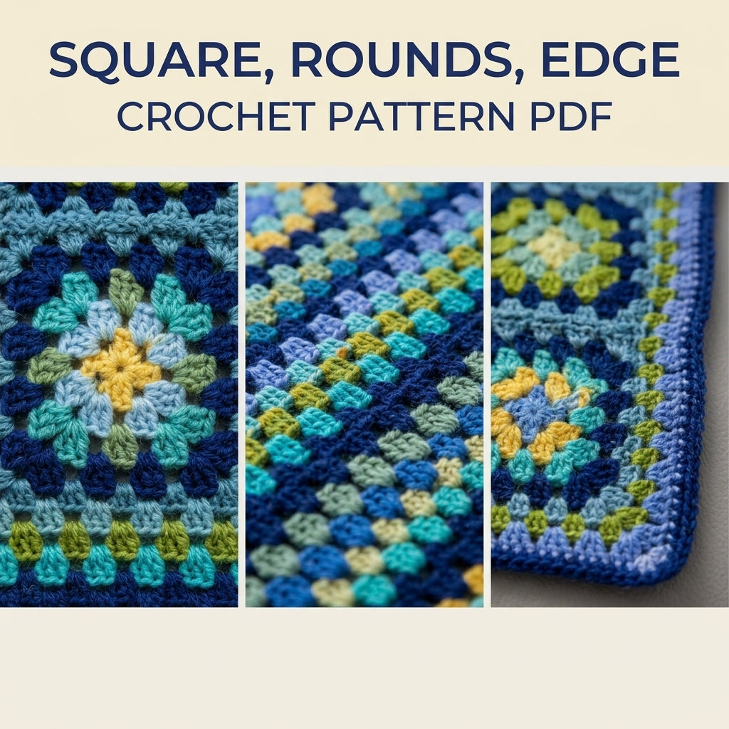Ocean Granny Medallion Blanket Crochet Pattern PDF – Granny Square Throw in Blue and Green