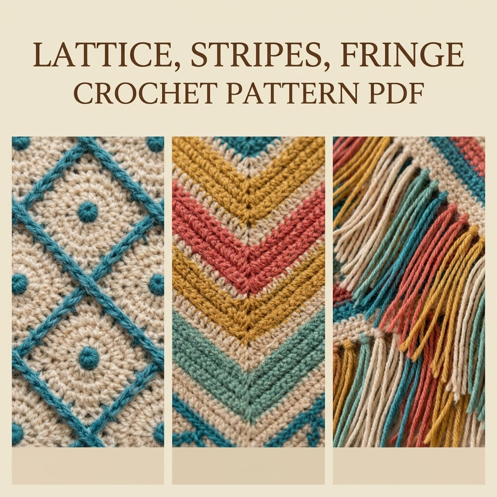 Coastal Lattice Poncho Crochet Pattern PDF – Boho Fringe Poncho with Mosaic Colourwork Band