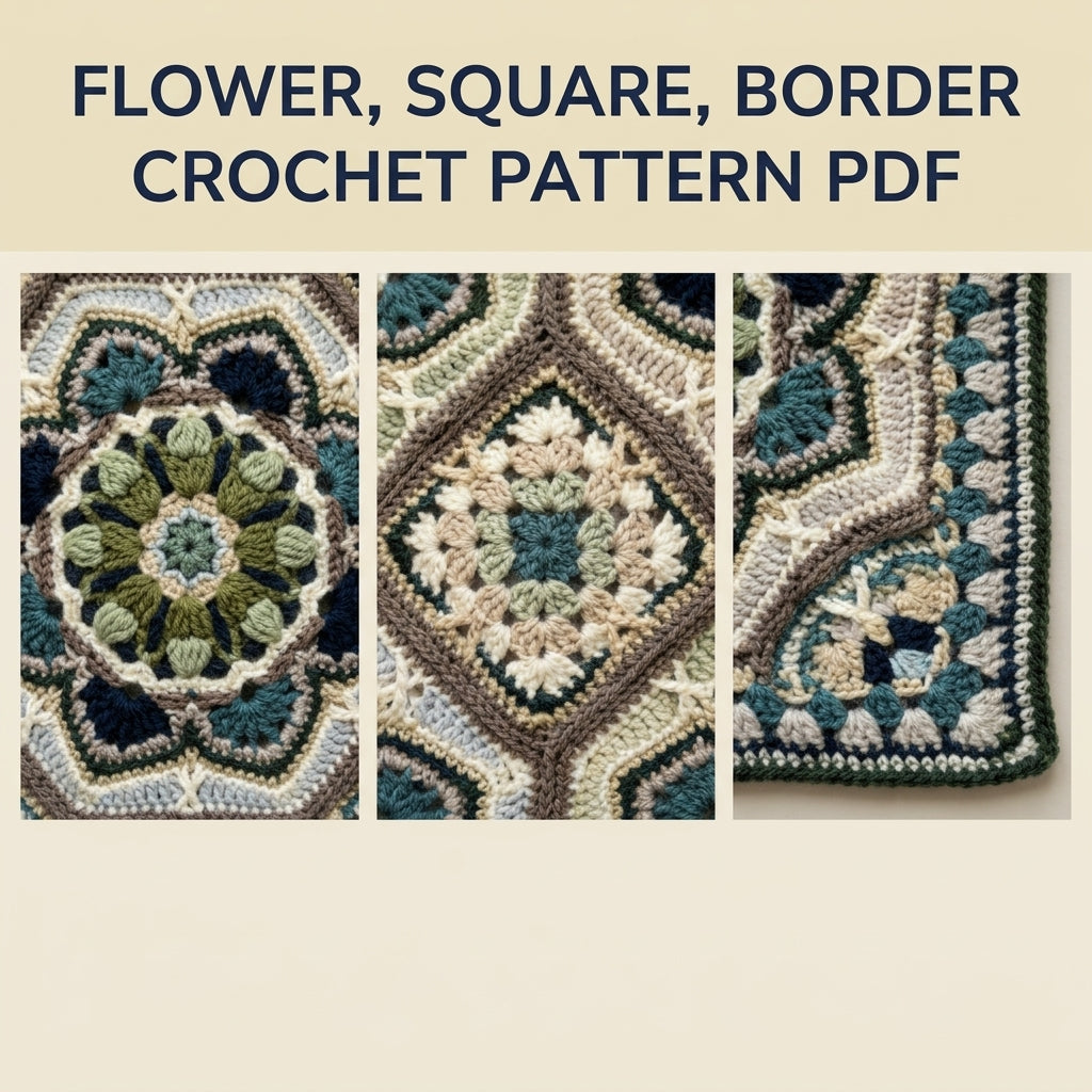 Sage Tile Medallion Crochet Blanket Pattern PDF – Octagon Motif Throw in Green and Navy