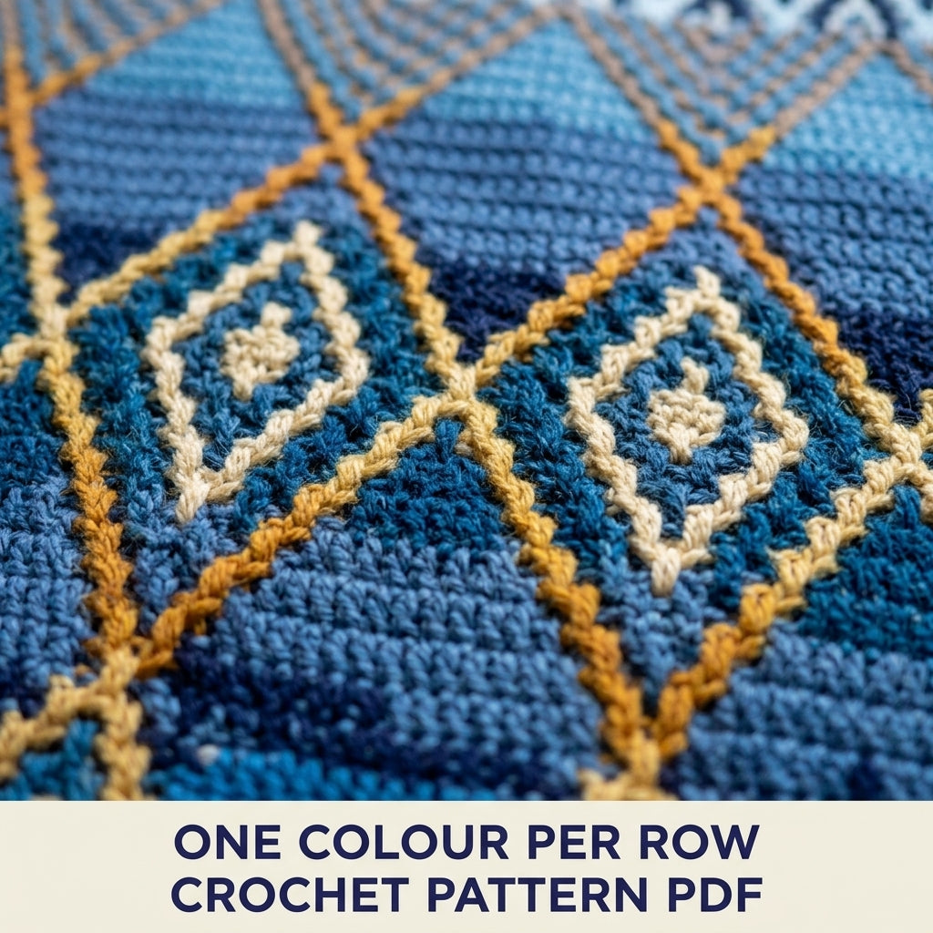Blue Diamond Mosaic Crochet Blanket Pattern PDF – Geometric Throw in Blue and Mustard