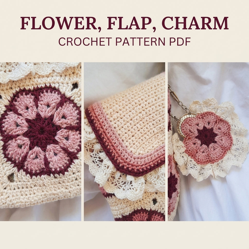 African Flower Mini Backpack Crochet Pattern PDF – Lace Ruffle Bag