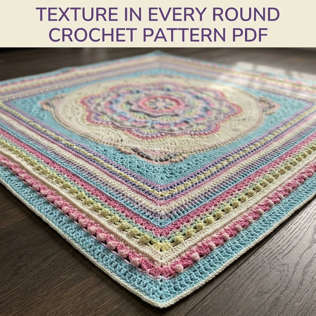 Pastel Rainbow Mandala Blanket Crochet Pattern PDF – Textured Mandala Square Throw
