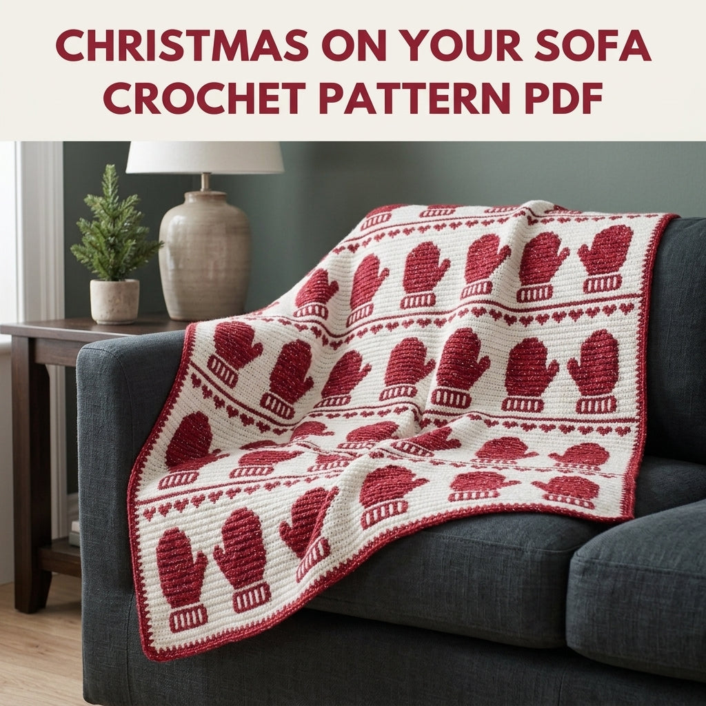 Mitten Crochet Blanket Pattern PDF – Christmas Tapestry Crochet Throw in Red and White