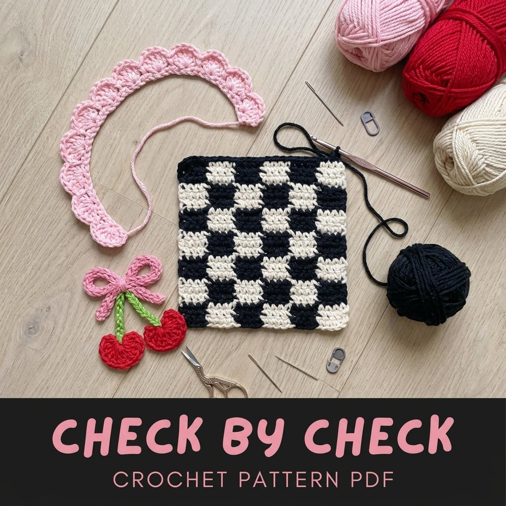 Cherry Bow Gingham Mini Banner Crochet Pattern PDF – Retro Wall Decor