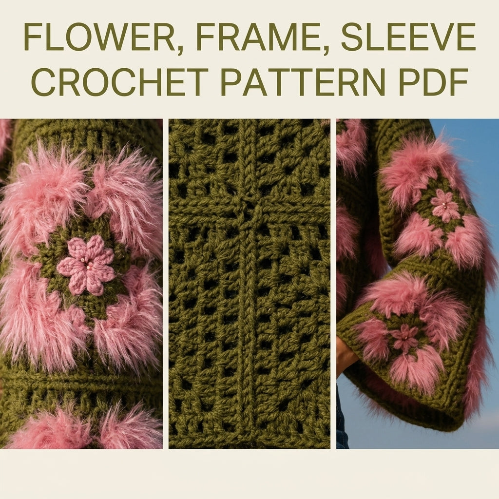 Fluffy Flower Granny Cardigan Crochet Pattern PDF – Boxy Granny Square Jacket