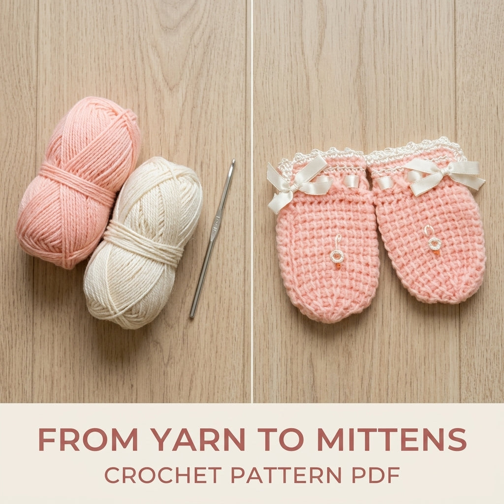 Ribbon Baby Mittens Crochet Pattern PDF – Newborn Mittens with Bows