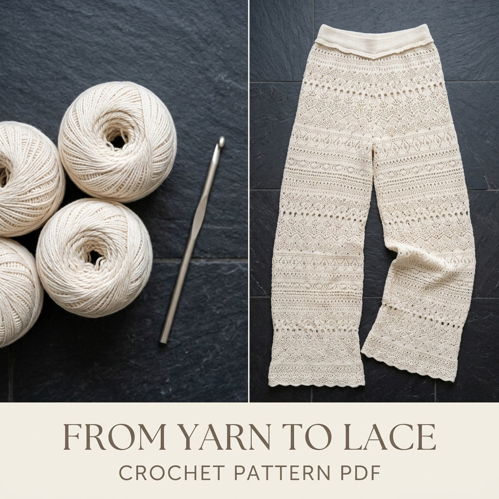 Cream Lace Wide Leg Pants Crochet Pattern PDF – Summer Lace Trousers