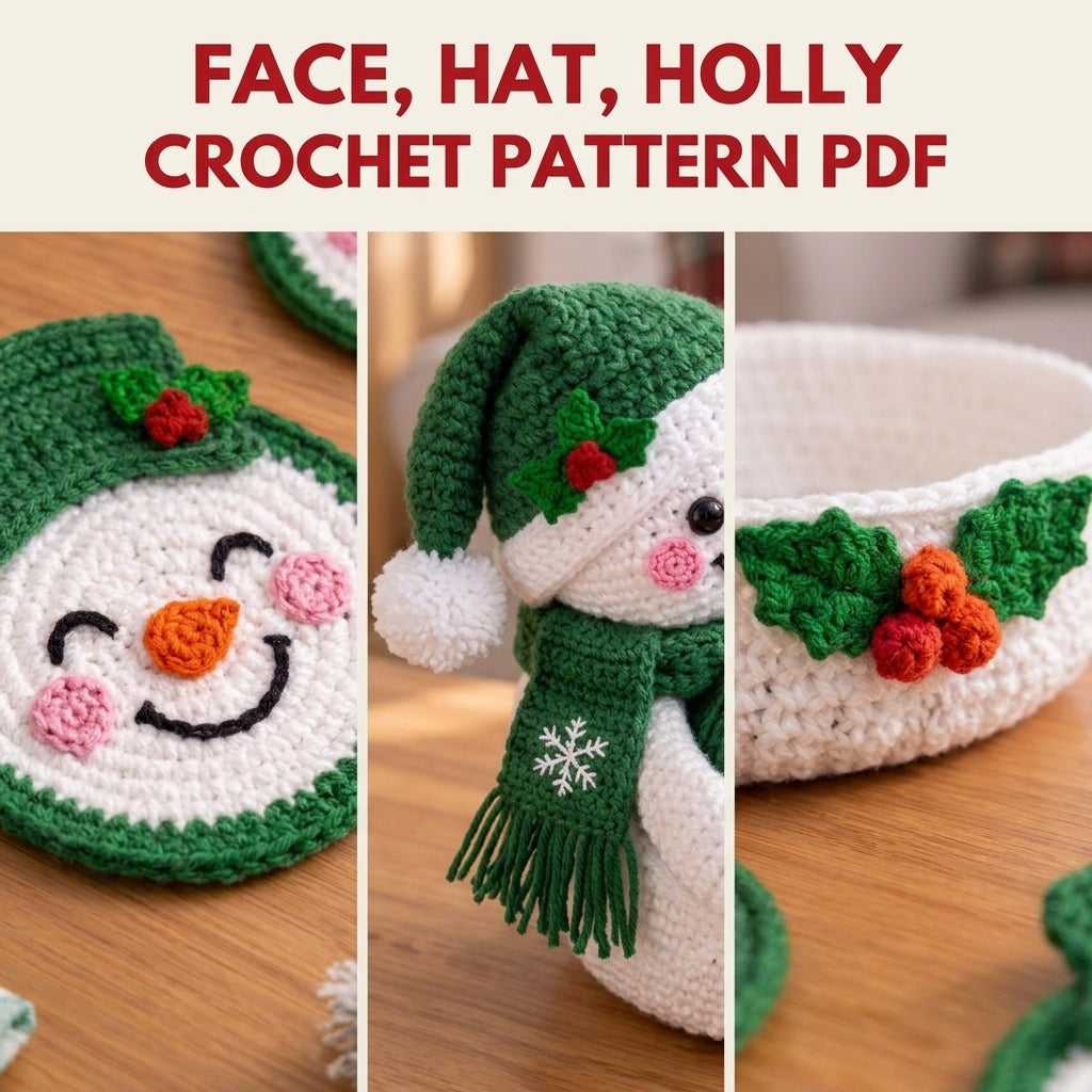 Green Snowman Coaster Set Crochet Pattern PDF – Snowman Coasters with Holder