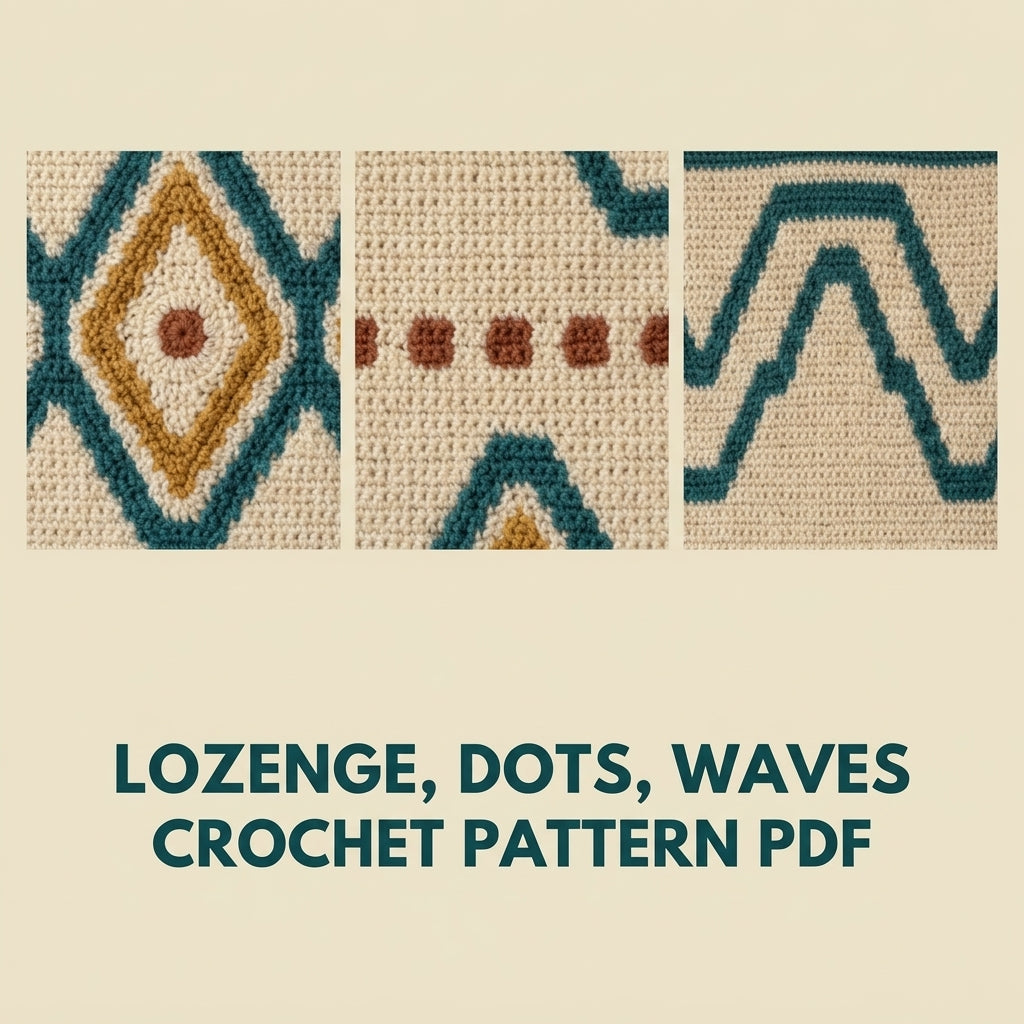 Lozenge Tapestry Crochet Wall Hanging Pattern PDF – Waves and Diamonds in Teal, Mustard and Rust