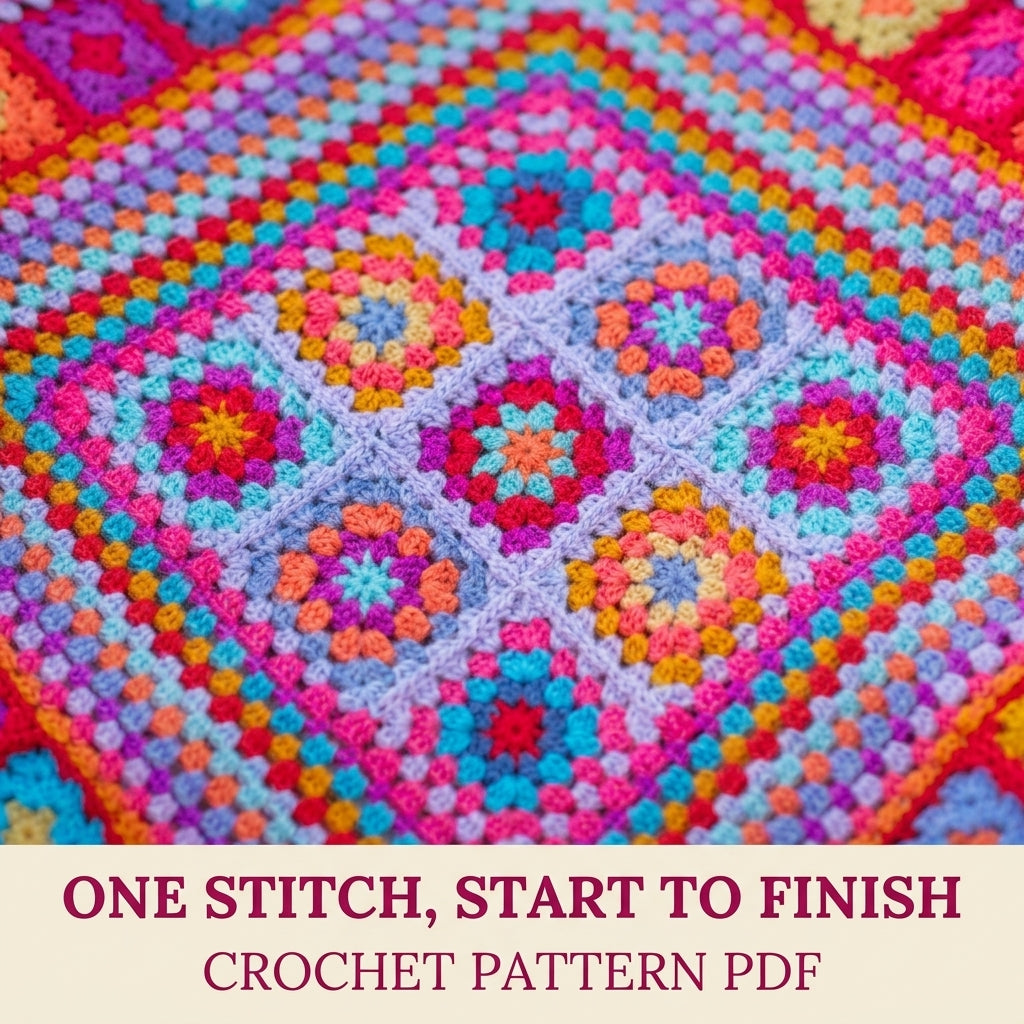 Sunset Granny Medallion Blanket Crochet Pattern PDF – Bright Pink and Orange Granny Throw