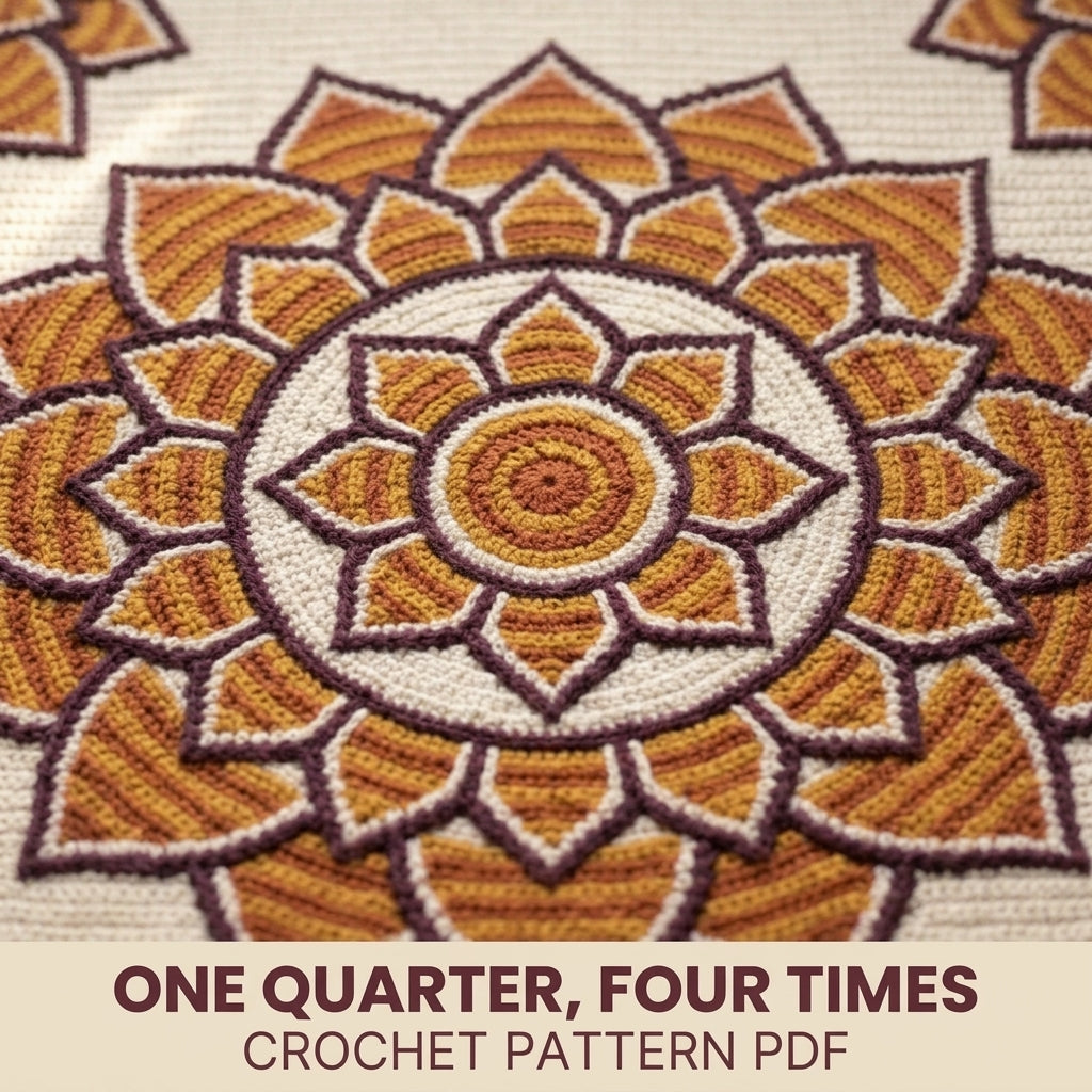 Lotus Mandala Tapestry Crochet Blanket Pattern PDF – Floral Throw in Mustard, Orange and Plum