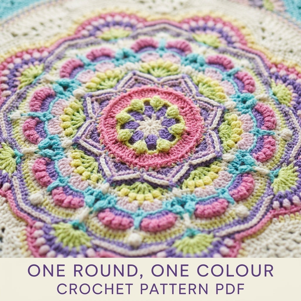 Pastel Rainbow Mandala Blanket Crochet Pattern PDF – Textured Mandala Square Throw