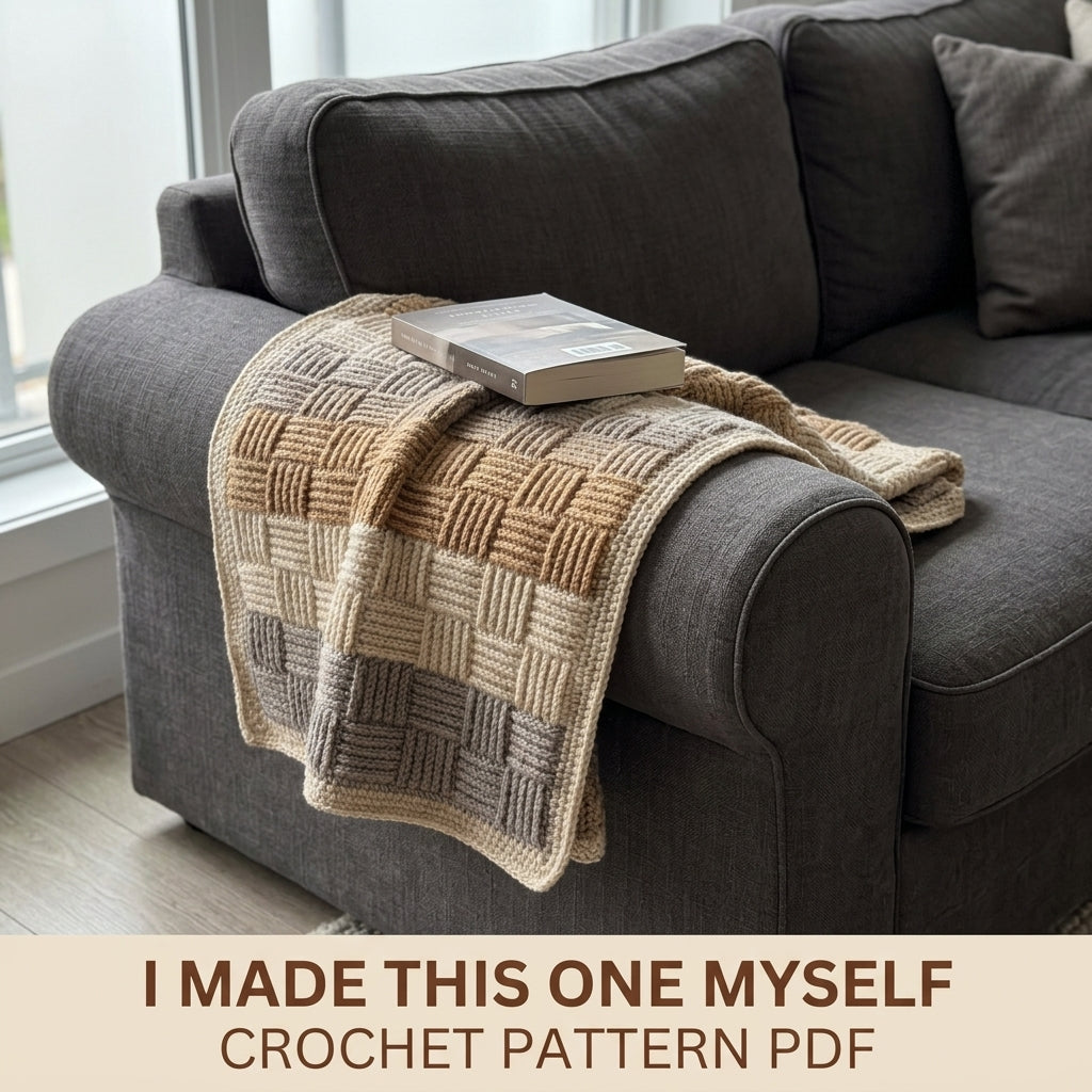 Basketweave Crochet Blanket Pattern PDF – Chunky Woven Texture Throw in Neutral Tones