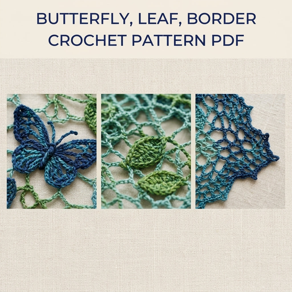 Butterfly Shawl Crochet Pattern PDF – Lace Net Shawl with Butterflies and Leaves