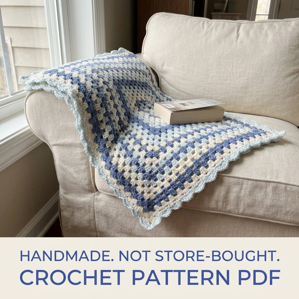 Blue Granny Square Baby Blanket Crochet Pattern PDF – Easy Giant Granny