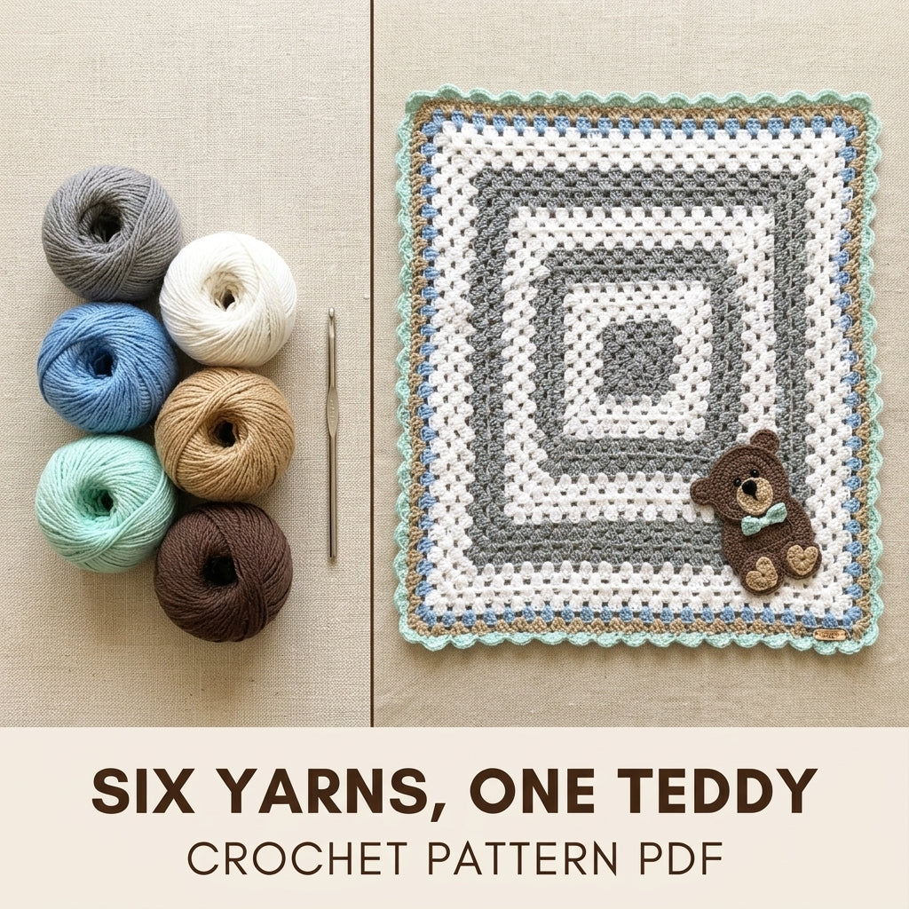 Teddy Bear Granny Baby Blanket Crochet Pattern PDF – Granny Square with Bear Appliqué