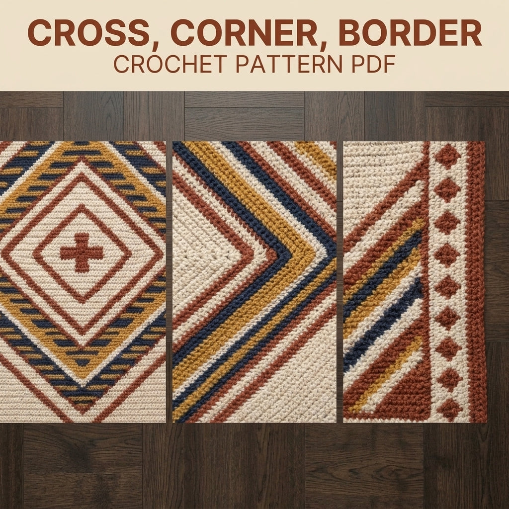 Diamond Tapestry Crochet Blanket Pattern PDF – Geometric Throw in Rust, Mustard and Navy