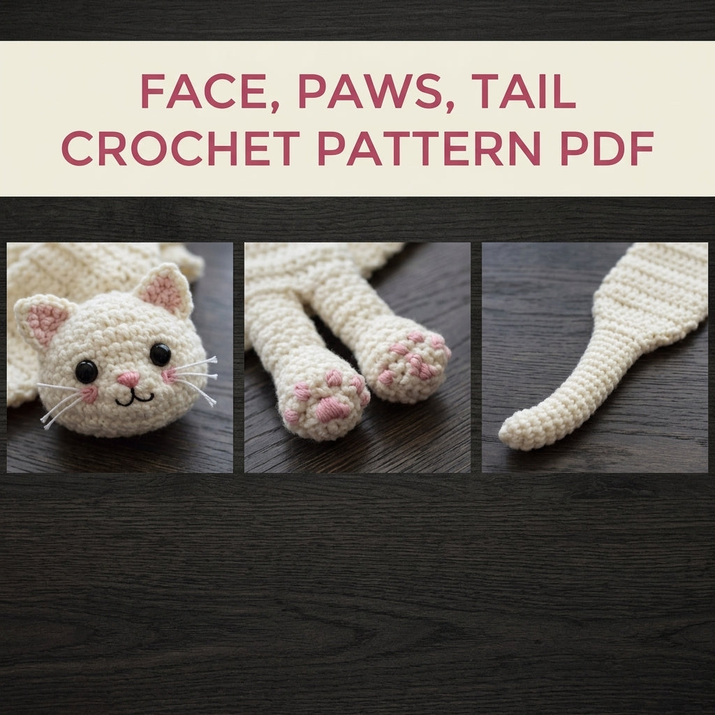 Kitty Hug Scarf Crochet Pattern PDF – Cat Scarf with 3D Head and Paws