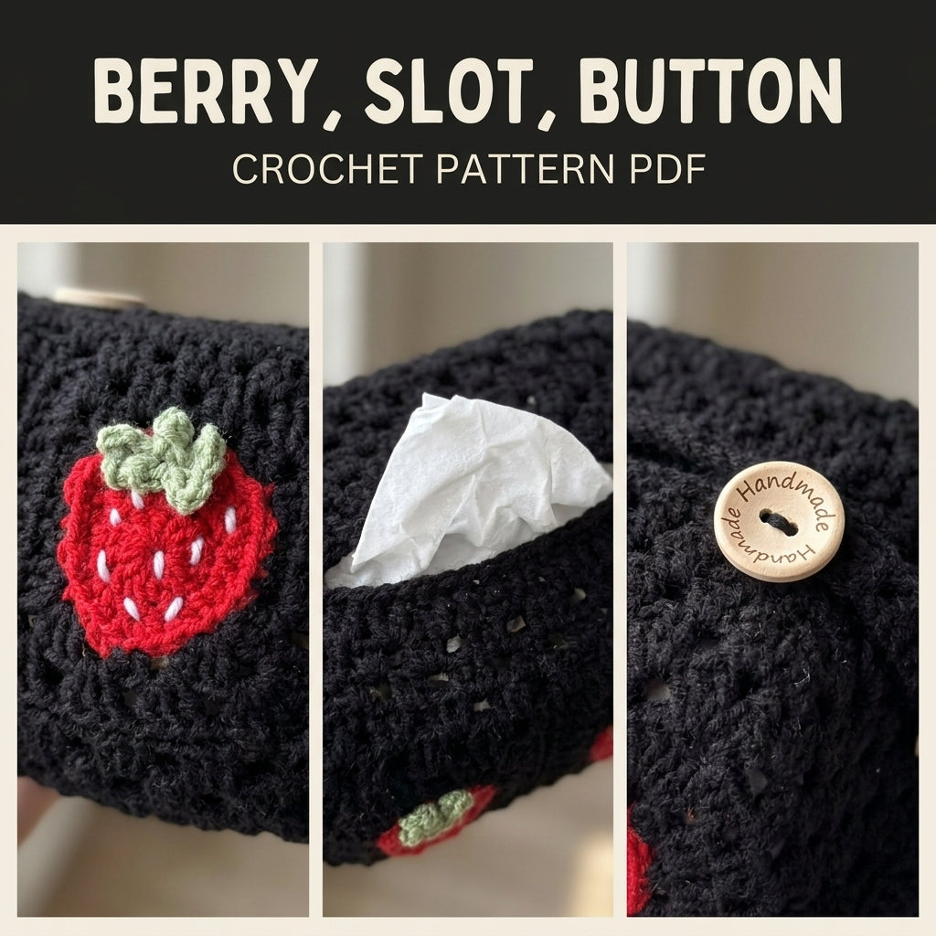Strawberry Granny Tissue Box Cover Crochet Pattern PDF – Car Headrest Tissue Holder