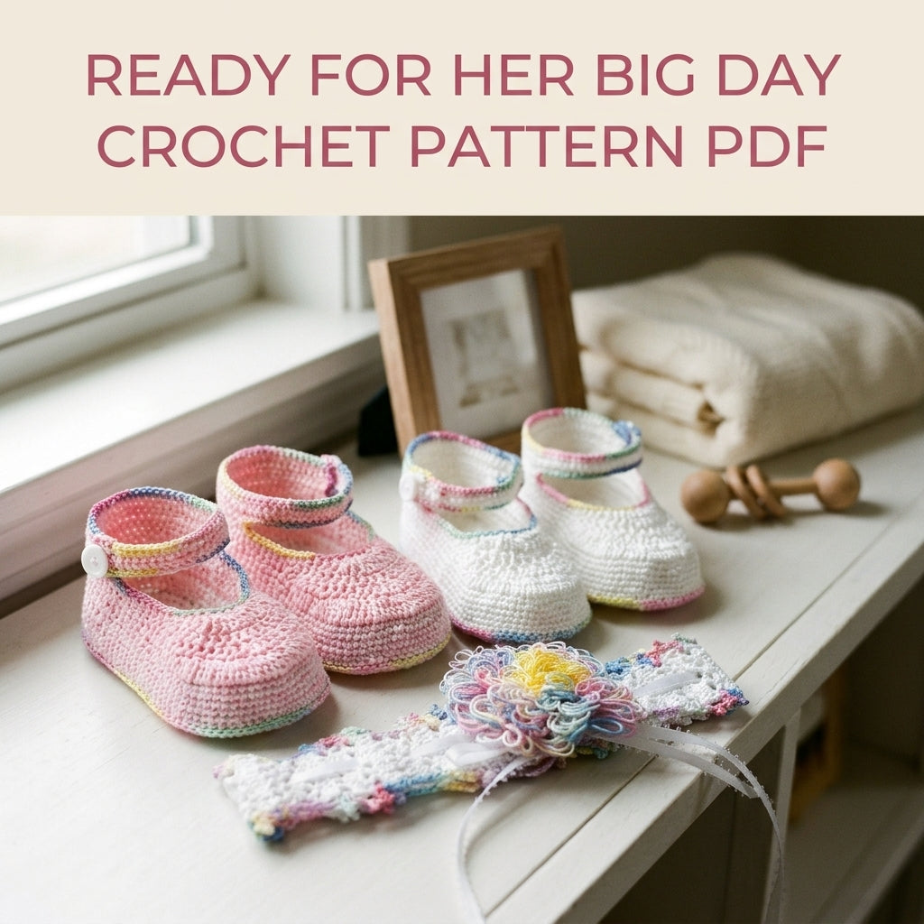 Mary Jane Booties and Headband Set Crochet Pattern PDF – Baby Christening Set