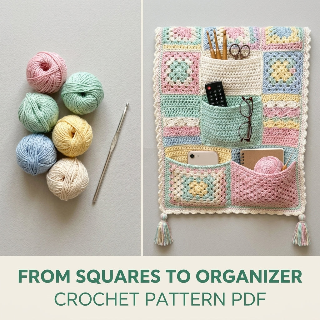 Pastel Granny Sofa Arm Organizer Crochet Pattern PDF – Armrest Caddy