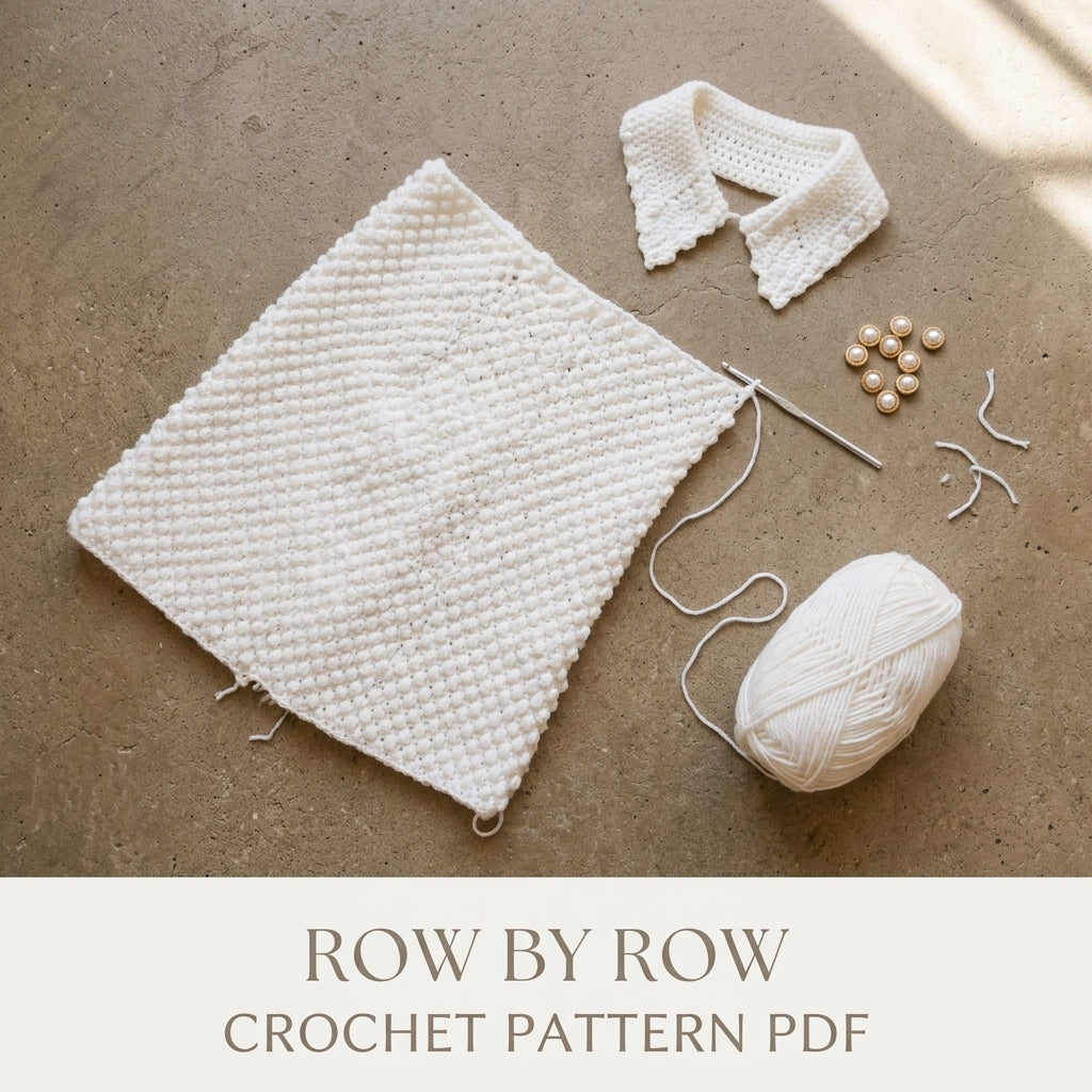 White Bobble Cape Crochet Pattern PDF – Button Front Cape with Collar and Fringe
