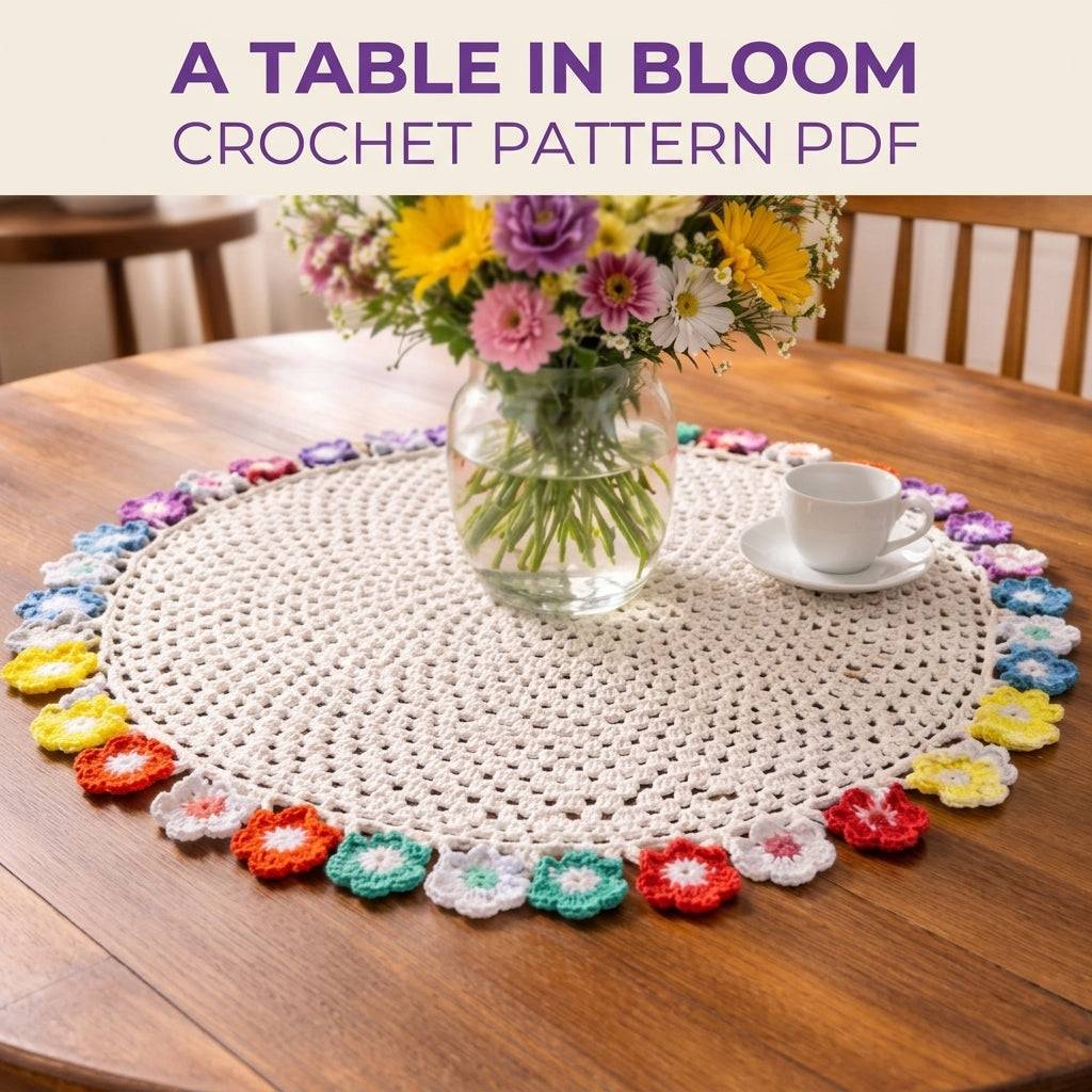 Rainbow Flower Edge Table Topper Crochet Pattern PDF – Round Doily