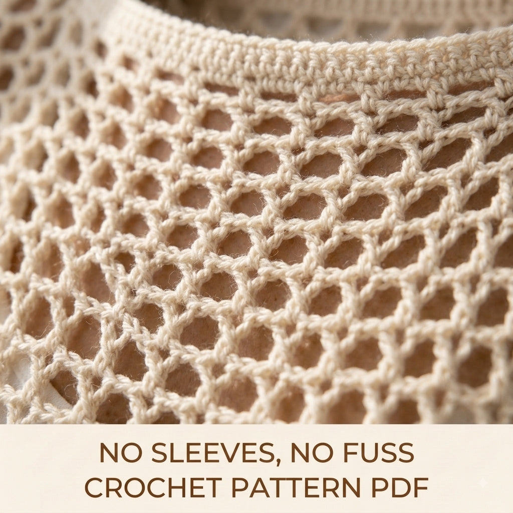 Lace Beach Cover-Up Crochet Pattern PDF – Boxy Mesh Tunic with Side Slits