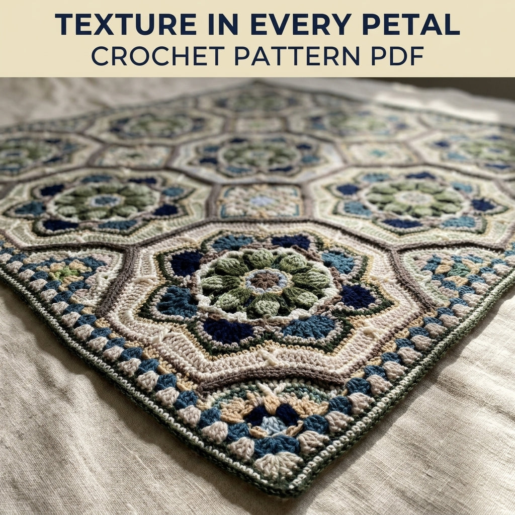 Sage Tile Medallion Crochet Blanket Pattern PDF – Octagon Motif Throw in Green and Navy